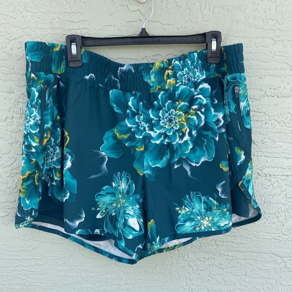 Avia Running Shorts Sz XXL (20) Lined Zipper Pockets Floral 4" Inseam
